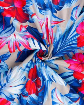 Tissu Polynésien HIBISCUS Bleu - Tissushop